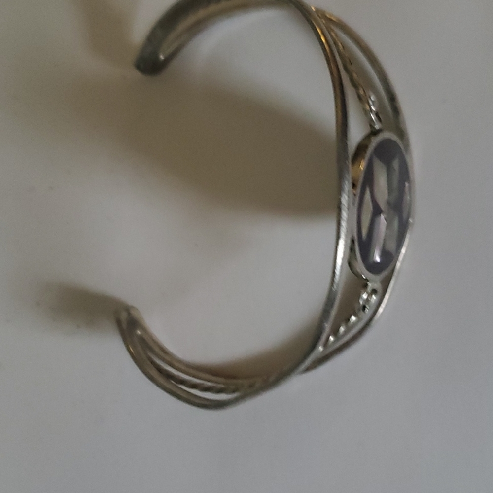 Handmade vintage silver bracelet with abalone and pearl inlays - Picture 2 of 4